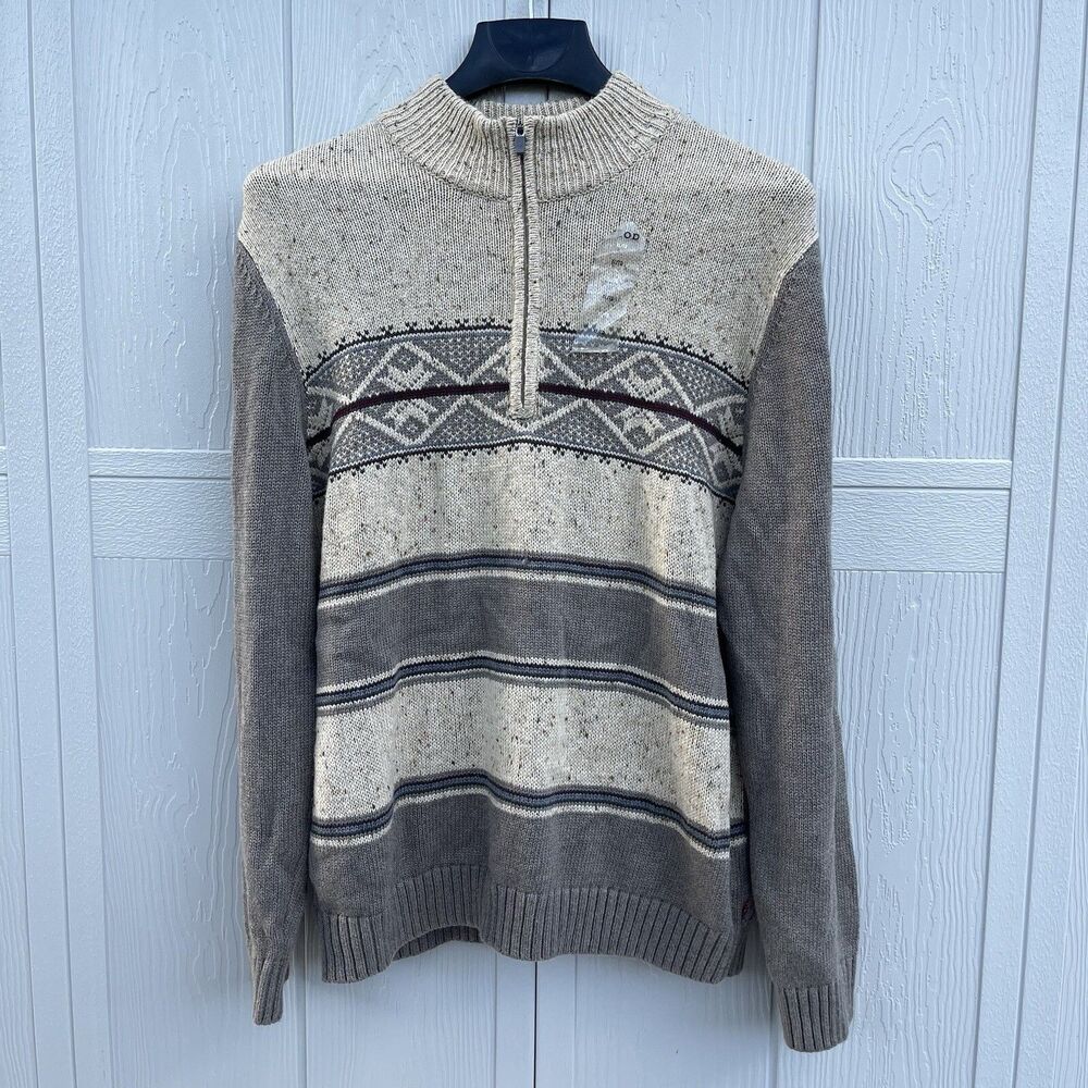 IZOD Jackson Hole Men’s Brown Cream Sportswear 1/4 Zip Sweater Size XL NWT